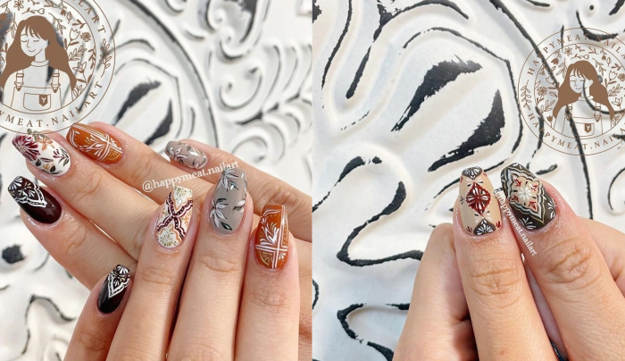 秋冬美甲_秋冬指甲_顯白秋冬美甲.